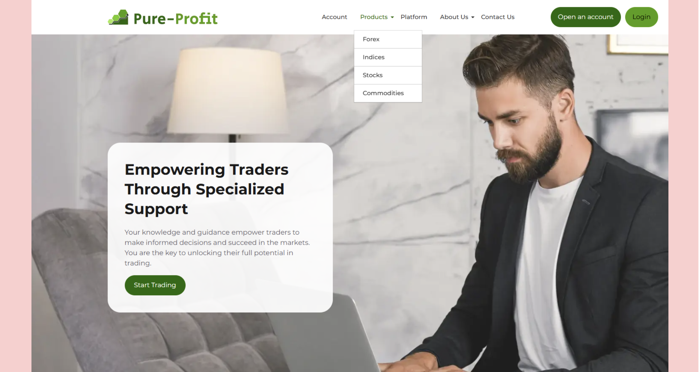 Pure-profit.com trading platform overview.