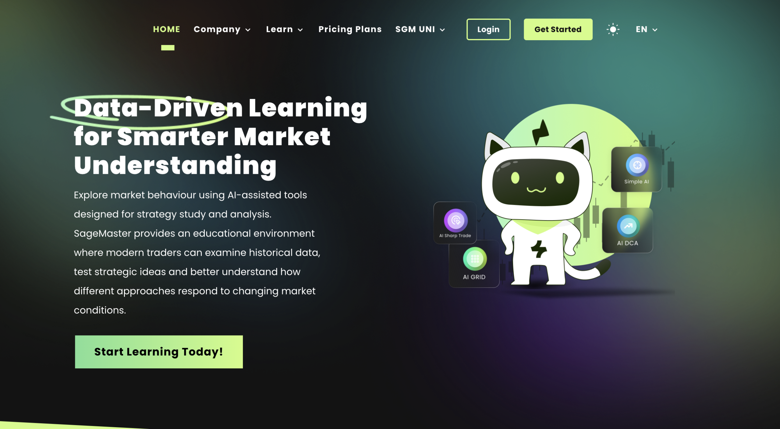 Sagemaster.io Sagemaster.io platform interface and trading tools