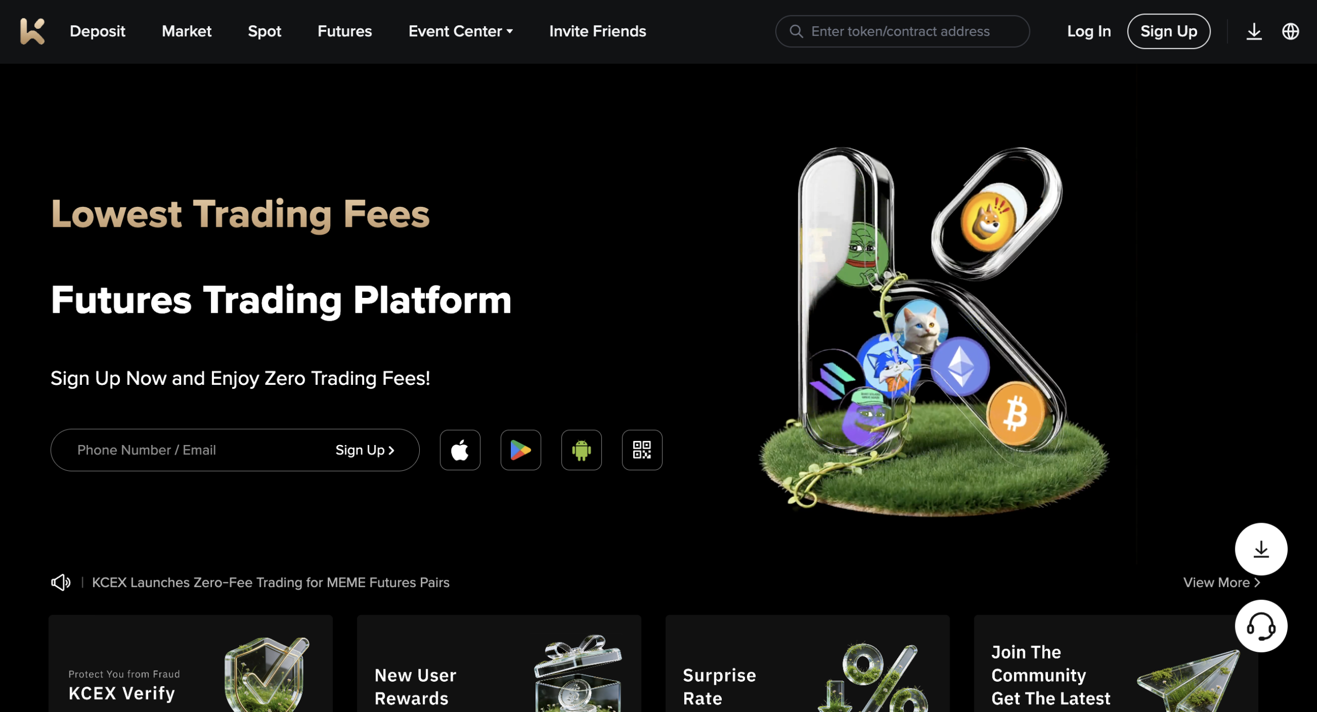 Kcex.com logo with warning signs for investors.