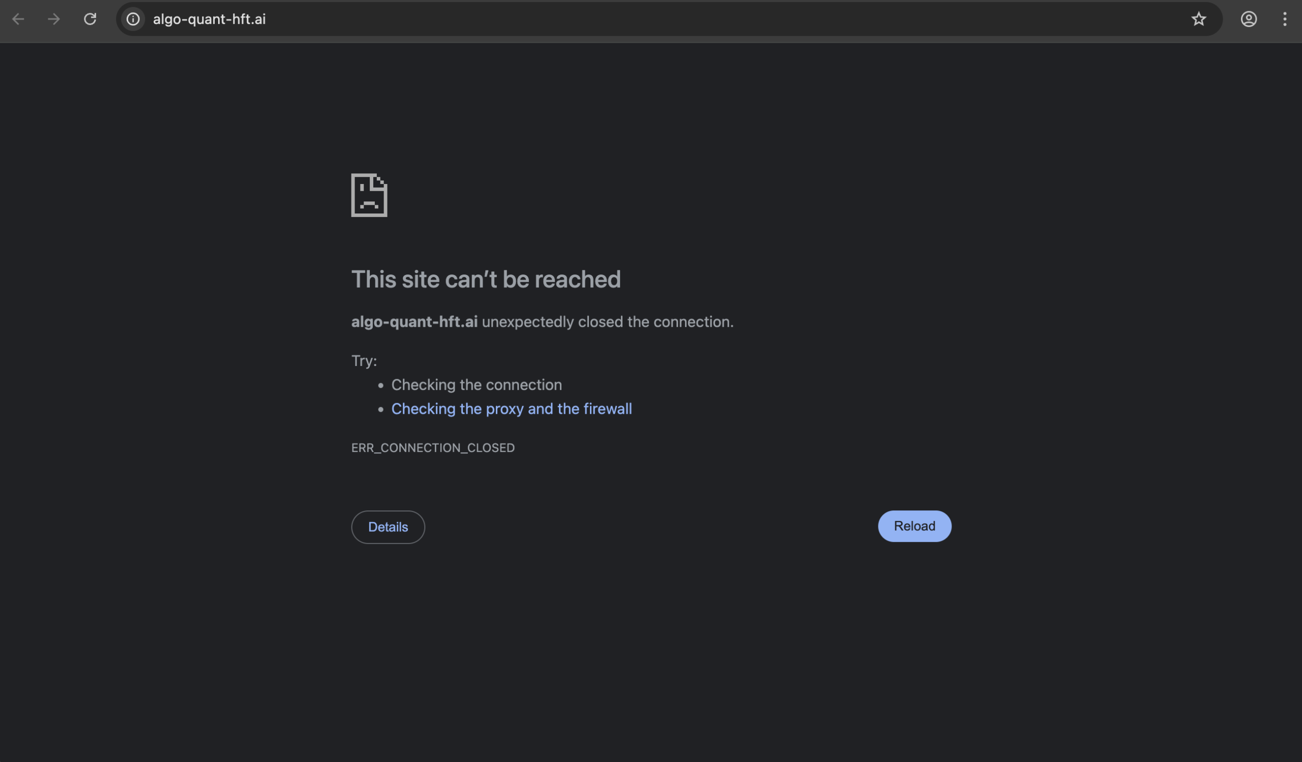 Screenshot of Algo-Quant-HFT.ai homepage showcasing automated trading services and promotional graphics related to investing.