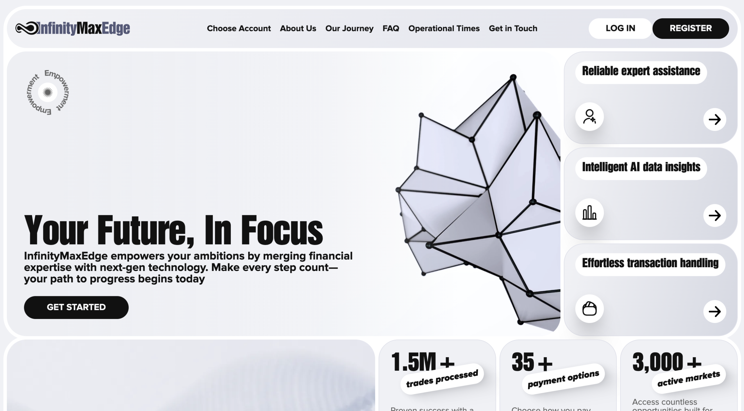 Homepage of InfinityMaxEdge.net displaying attractive trading offers and promotional content, highlighting the potential risks of online investment platforms.