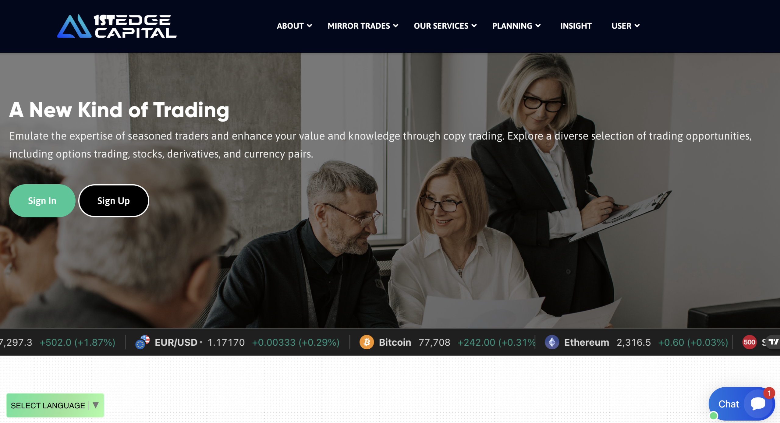 Screenshot of FirstEdge Capital website homepage showing investment platform interface and promotional offers