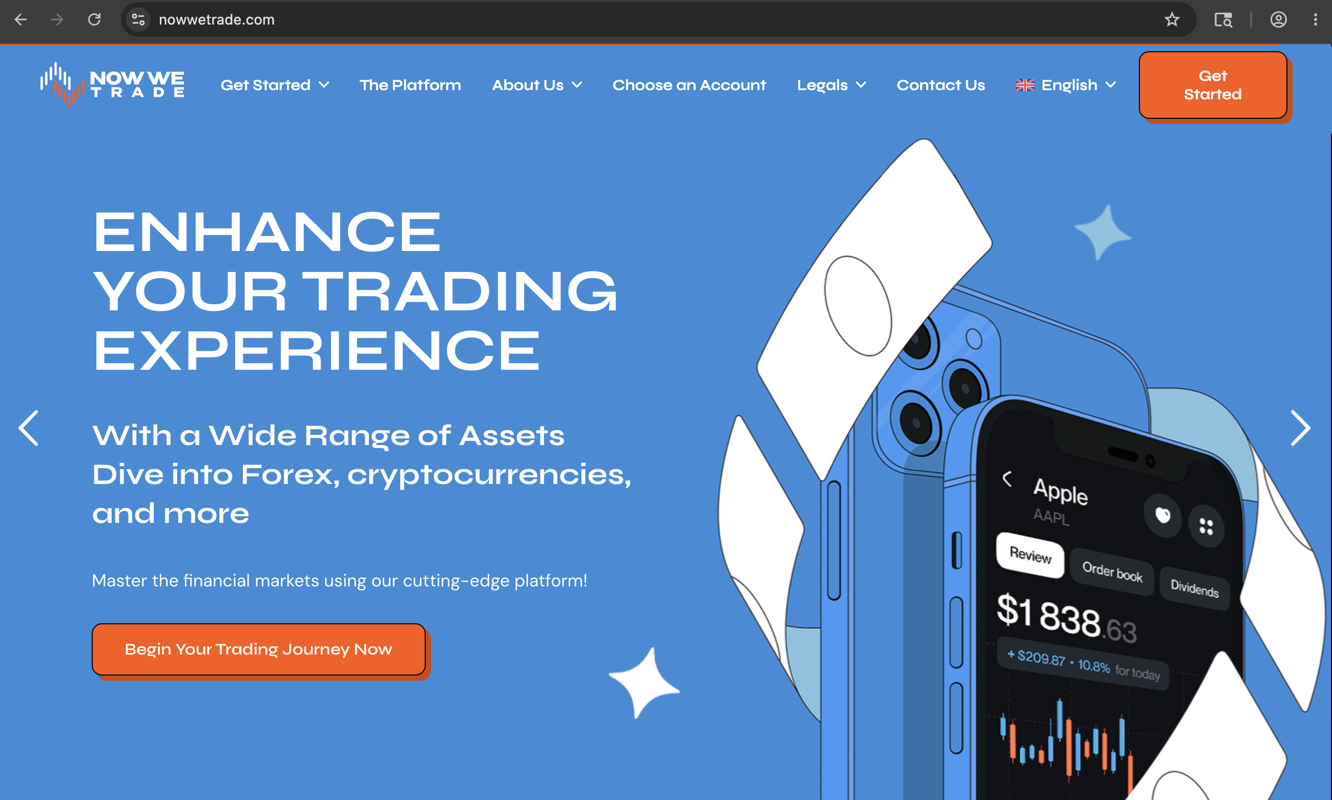 NowWeTrade.com Screenshot of NowWeTrade.com homepage showcasing its trading features and promotional claims.