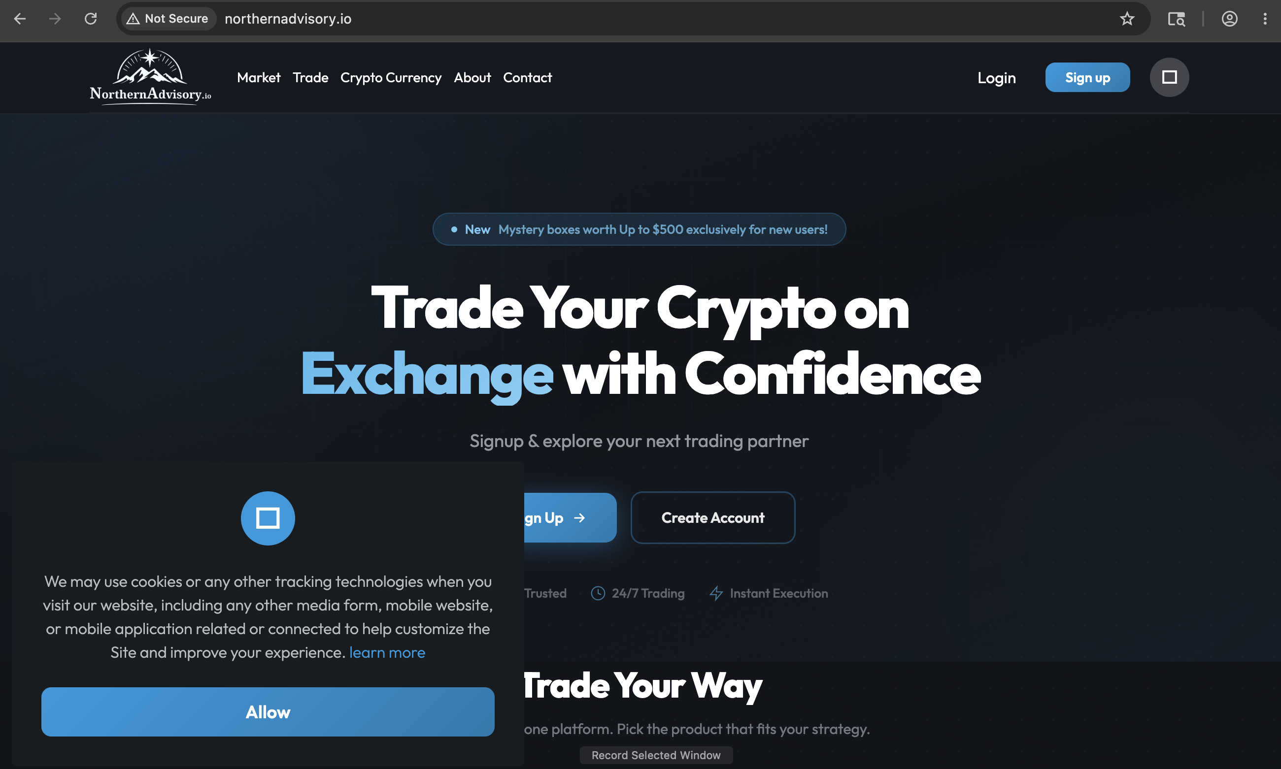 A screenshot of Northern Advisory investment platform interface, showcasing various financial instruments and trade options.