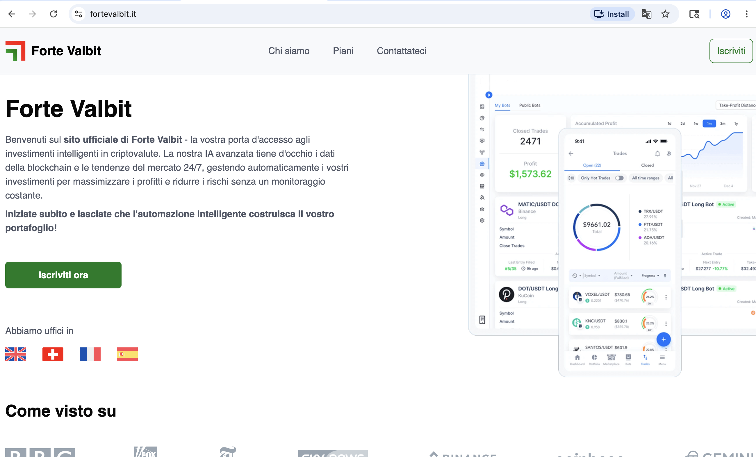 Image of the Fortevalbit.it trading platform interface, showcasing user reviews and potential issues related to its services.