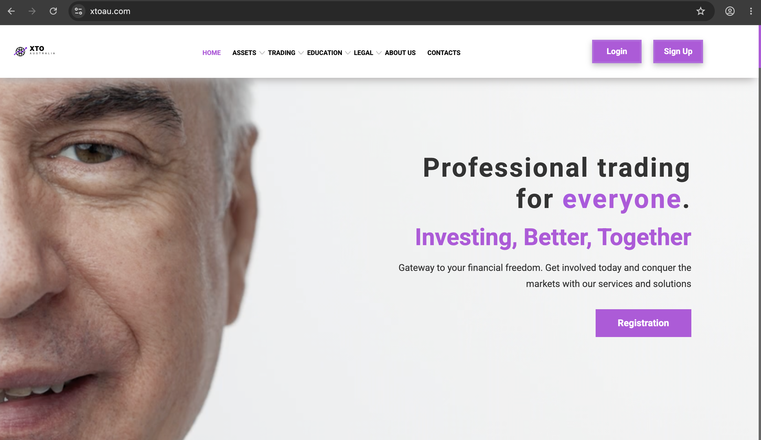 XTOAU.com Screenshot of XTOAU dashboard showing fabricated profit charts and promotional “AI‑powered” trading claims.