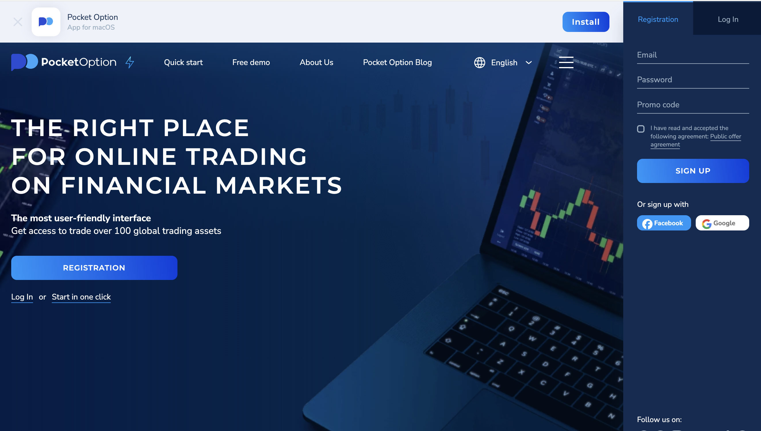 PocketOption binary options trading platform interface displaying charts and asset selection options