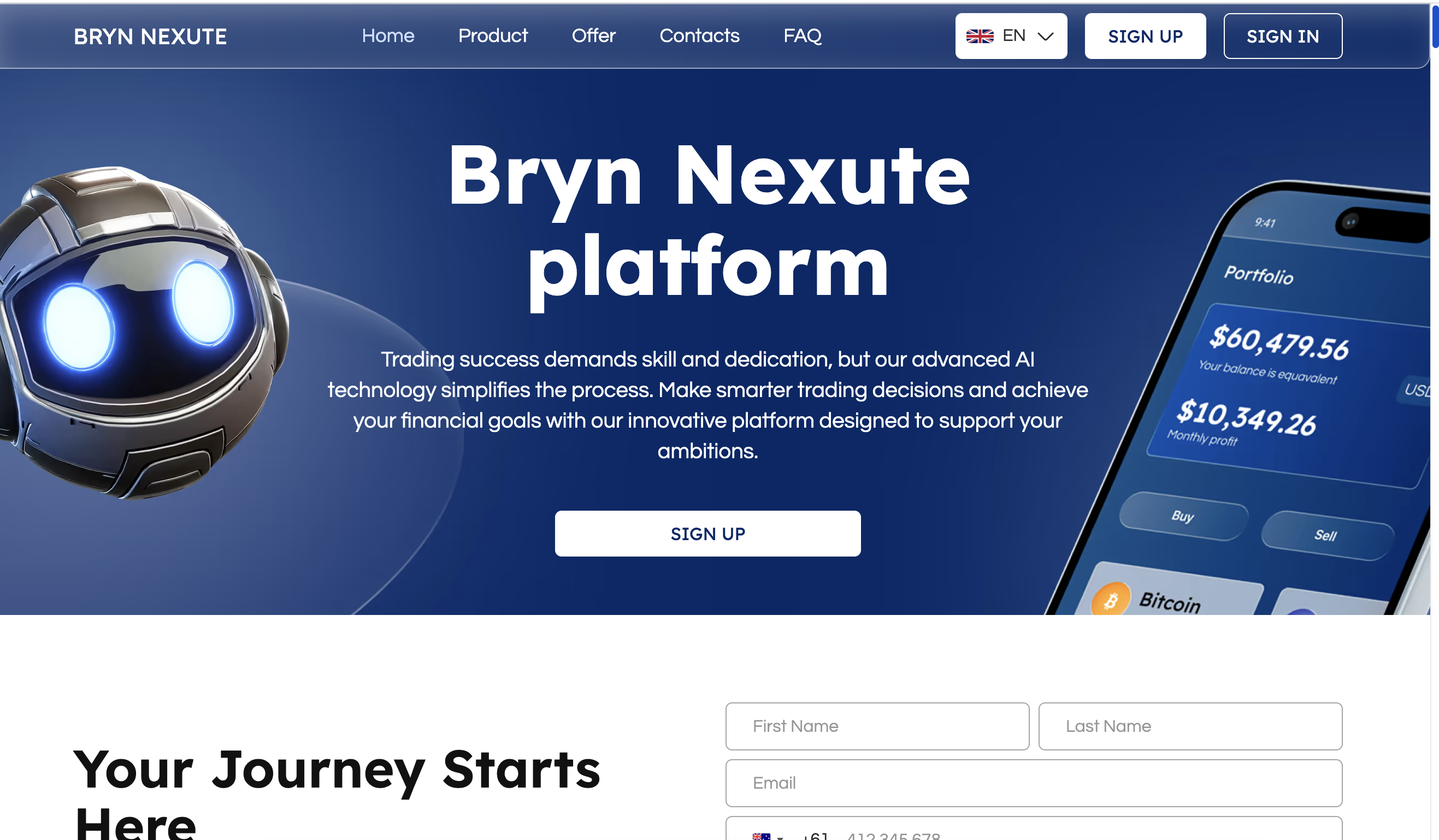 Bryn-Nexute.com homepage screenshot showing user dashboard interface.
