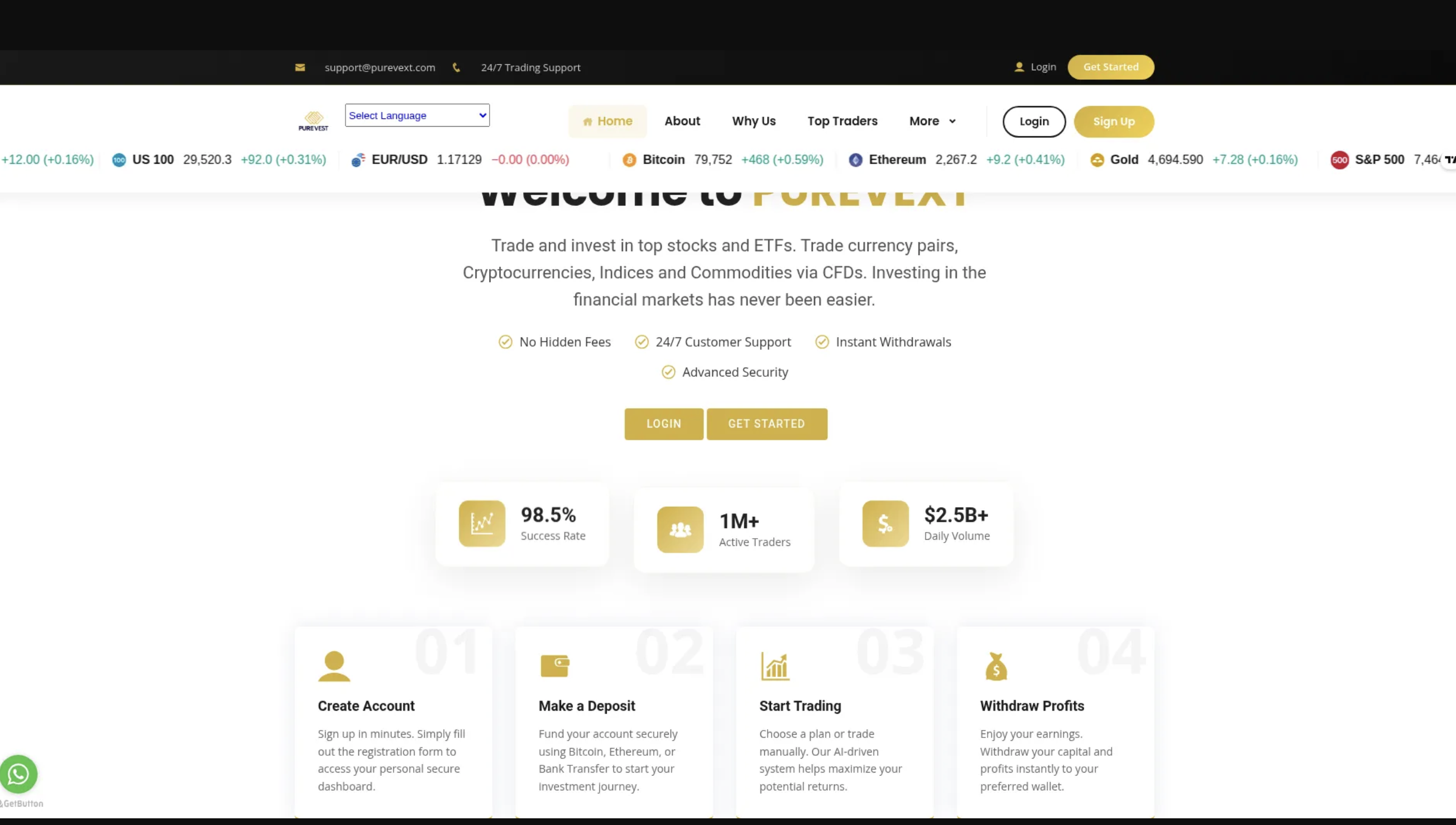 Unregistered investment platform PureVext.com homepage