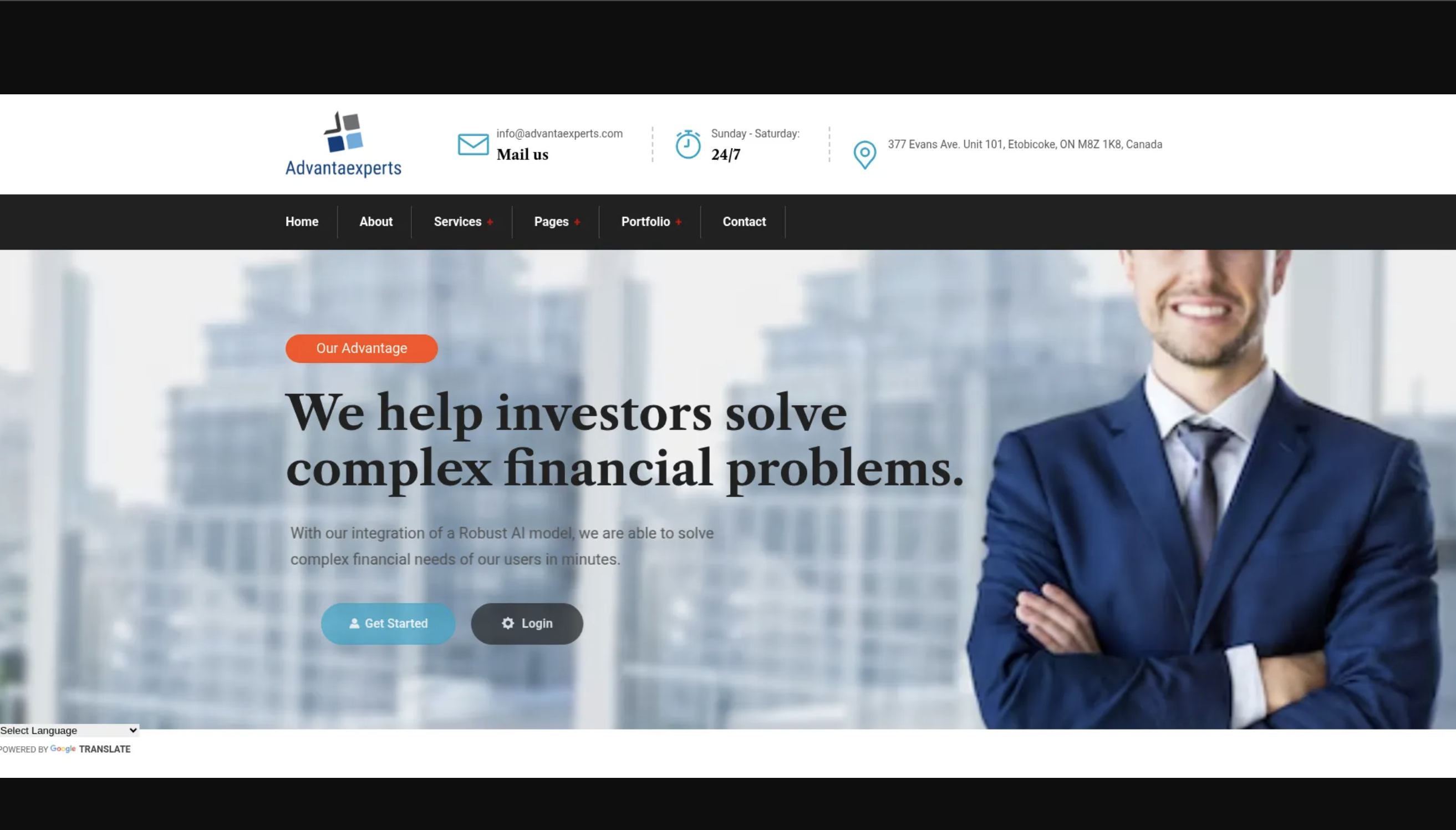 AdvantaExperts.com website interface on a laptop screen