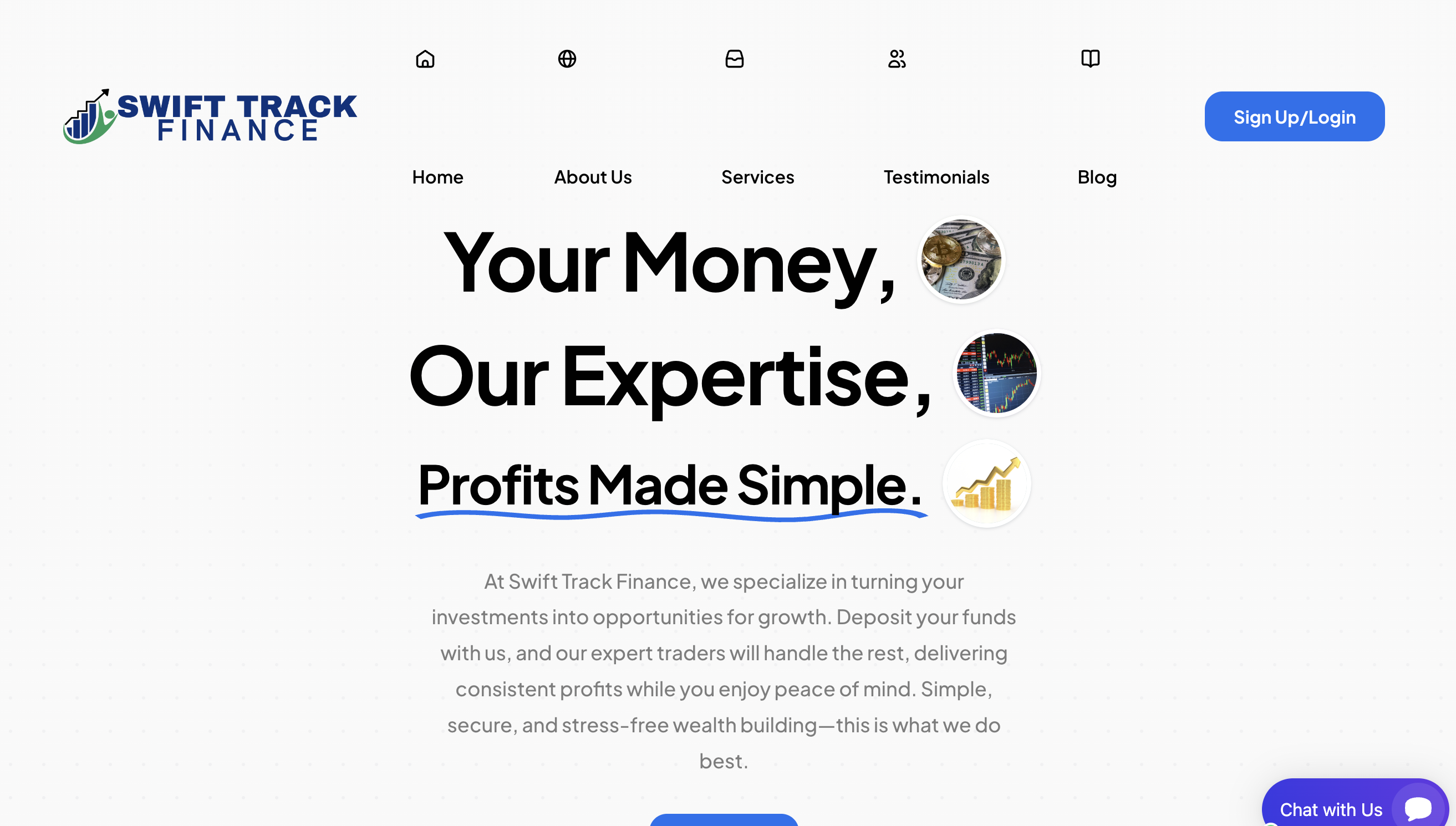 SwiftTrack Finance website on a laptop screen