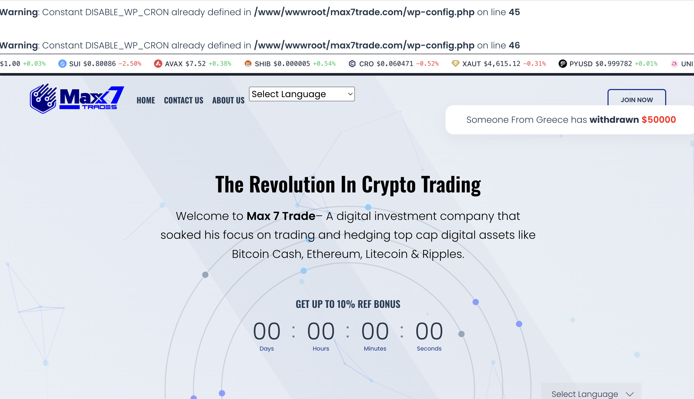 Max7Trade.com Max7Trade.com homepage screenshot