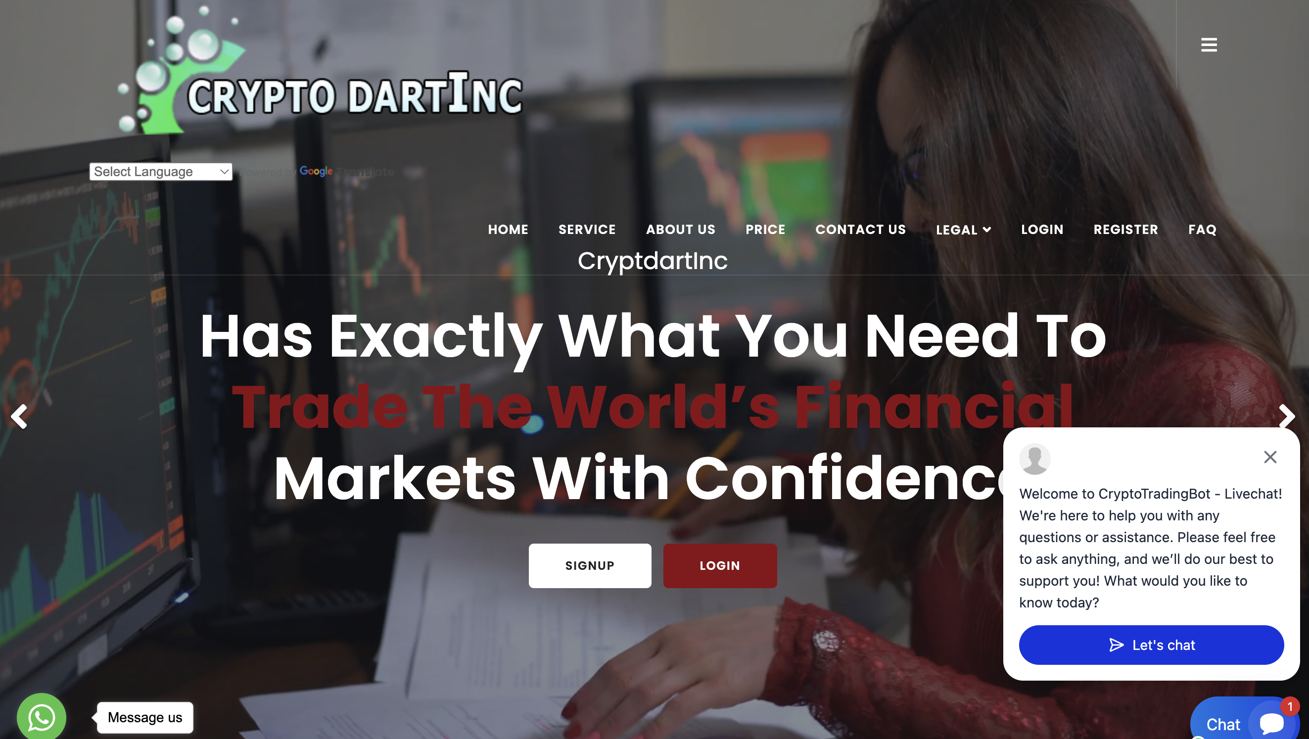 CryptDart Inc. dashboard interface on a laptop screen.