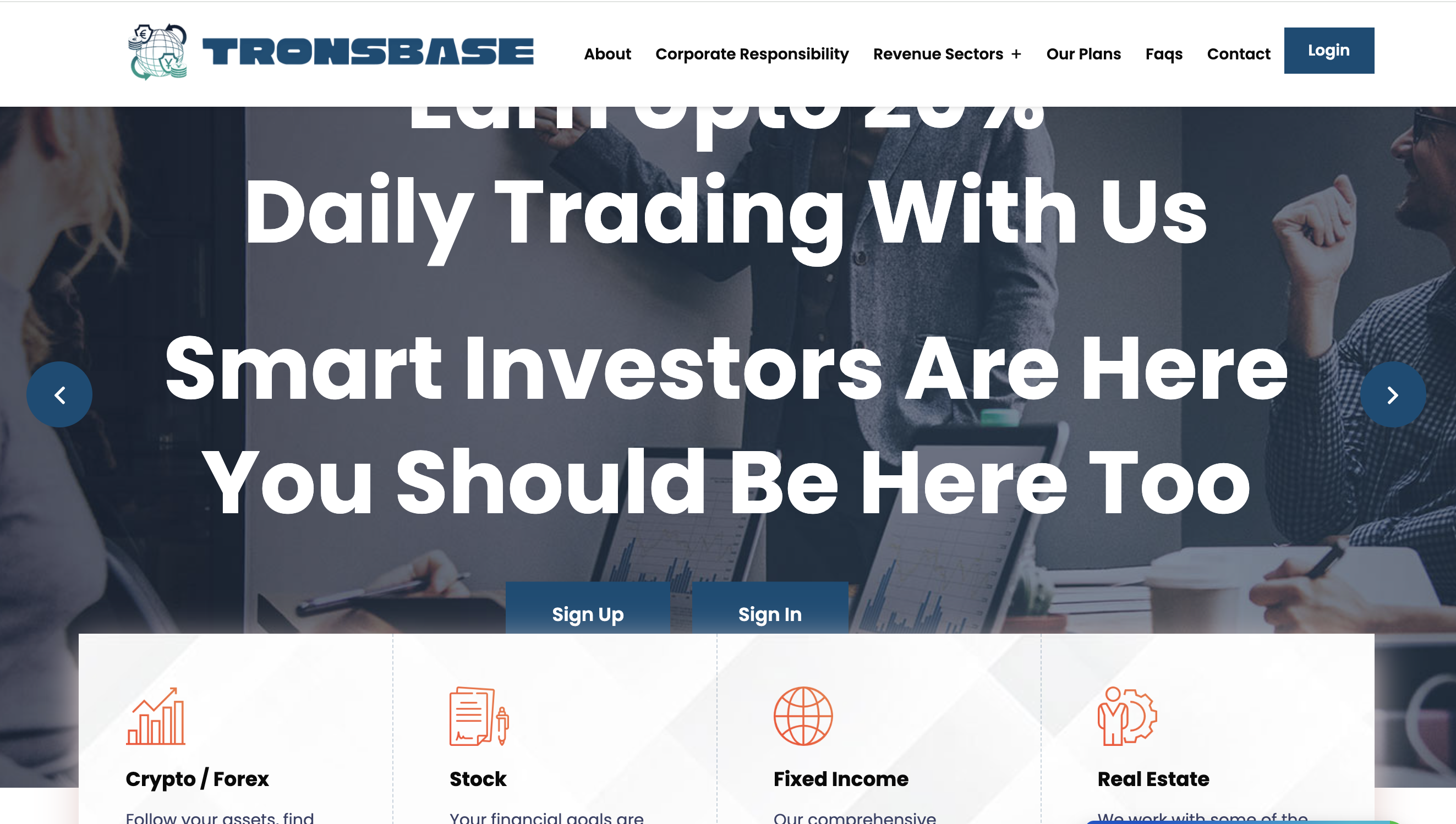 Tronsbase.com homepage screenshot
